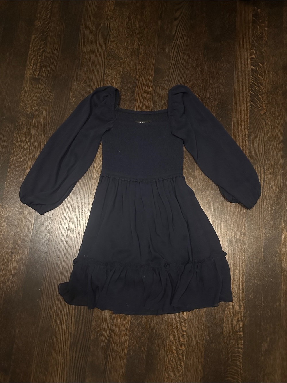 Katie J Navy Long Sleeve Tiered Mini Dress